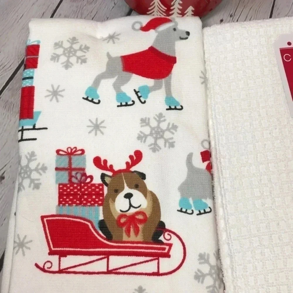 NWT Christmas kitchen towels with dachshund holiday cotton